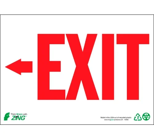 Zing Eco Safety Sign, Exit Left Arrow, 14"W x 10"H, Recycled Polystyrene Self Adhesive