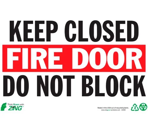 Zing Eco Safety Sign, Keep Fire Door Closed, 14"W x 10"H, Recycled Plastic
