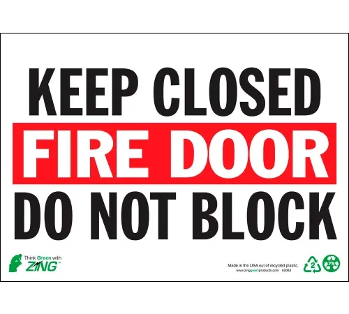 Zing Eco Safety Sign, Keep Fire Door Closed, 14"W x 10"H, Recycled Aluminum
