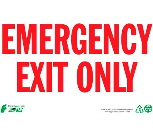 Zing Eco Safety Sign, Emergency Exit Only, 14"W x 10"H, Recycled Plastic