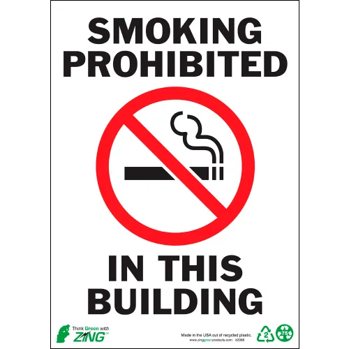 Zing Eco Safety Sign, Smoking Prohibited, 10"W x 14"H, Recycled Aluminum