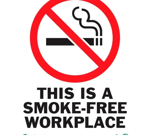 Zing Eco Safety Sign, Smokefree Workplace, 10"W x 14"H, Recycled Polystyrene Self Adhesive