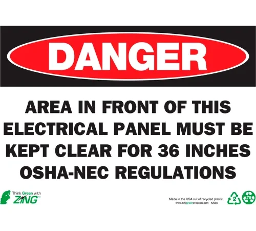 Zing Eco Safety Sign, Danger Electrical Panel, 14"W x 10"H, Recycled Aluminum
