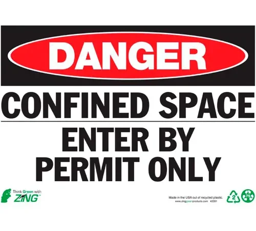 Zing Eco Safety Sign, Danger Confined Space Enter, 14"W x 10"H, Recycled Plastic