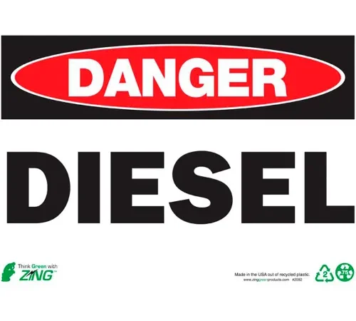 Zing Eco Safety Sign, Danger Diesel, 14"W x 10"H, Recycled Plastic