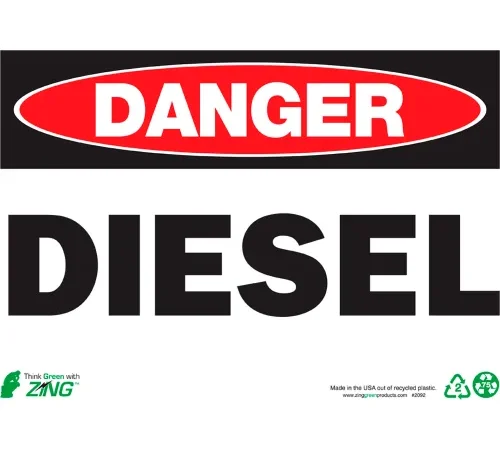 Zing Eco Safety Sign, Danger Diesel, 14"W x 10"H, Recycled Polystyrene Self Adhesive