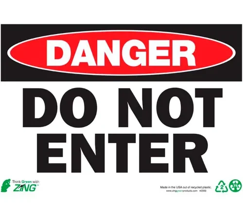 Zing Eco Safety Sign, Danger Do Not Enter, 14"W x 10"H, Recycled Plastic