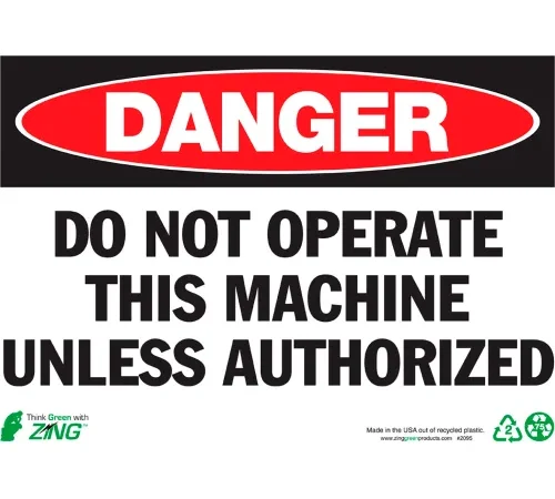 Zing Eco Safety Sign, Danger Do Not Operate This..., 14"W x 10"H, Recycled Polystyrene