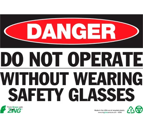 Zing Eco Safety Sign, Danger Do Not Operate Without Wearing..., 14"W x 10"H, Recycled Polystyrene