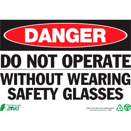 Zing Eco Safety Sign, Danger Do Not Operate Without Wearing..., 14"W x 10"H, Recycled Polystyrene