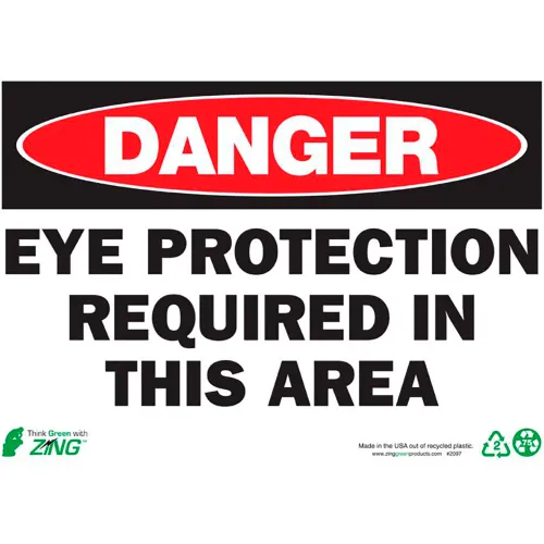 Zing Eco Safety Sign, Danger Eye Protection Required In This Area, 14"W x 10"H, Recycled Plastic