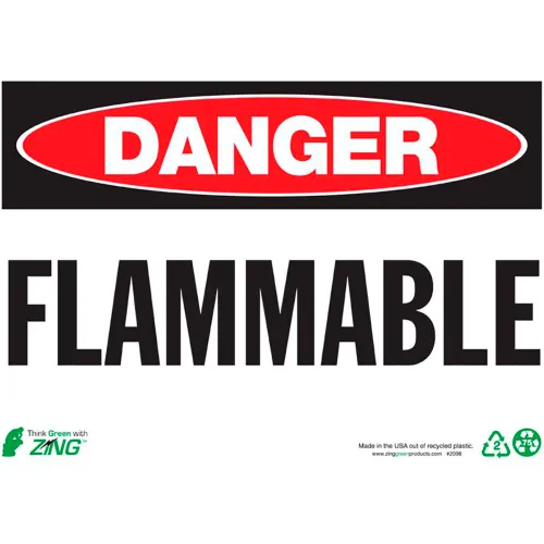 Zing Eco Safety Sign, Danger Flammable, 14"W x 10"H, Recycled Plastic