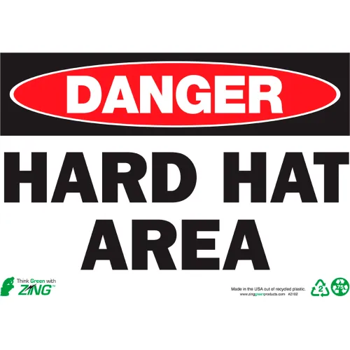 Zing Eco Safety Sign, Danger Hard Hat Area, 14"W x 10"H, Recycled Aluminum