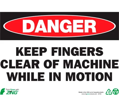 Zing Eco Safety Sign, Danger Keep Fingers Clear Of Machine, 14"W x 10"H, Recycled Aluminum
