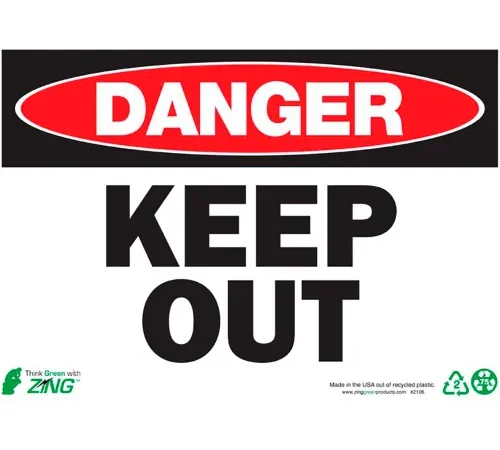 Zing Eco Safety Sign, Danger Keep Out, 14"W x 10"H, Recycled Plastic