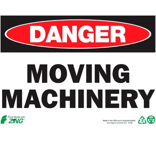 Zing Eco Safety Sign, Danger Moving Machinery, 14"W x 10"H, Recycled Plastic