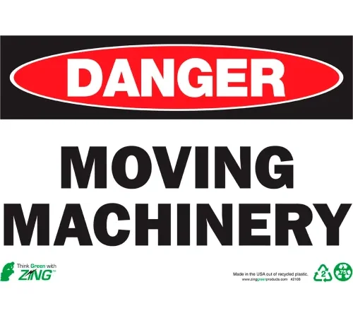 Zing Eco Safety Sign, Danger Moving Machinery, 14"W x 10"H, Recycled Polystyrene Self Adhesive