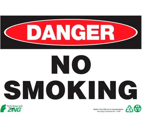 Zing Eco Safety Sign, Danger No Smoking, 14"W x 10"H, Recycled Plastic
