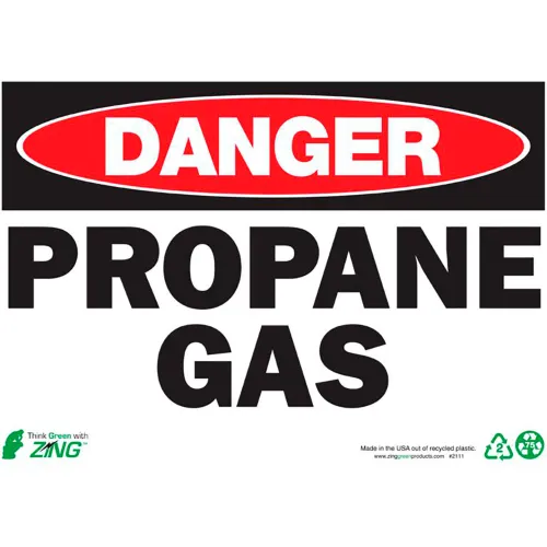 Zing Eco Safety Sign, Danger Propane Gas, 14"W x 10"H, Recycled Plastic