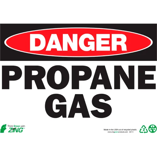 Zing Eco Safety Sign, Danger Propane Gas, 14"W x 10"H, Recycled Polystyrene Self Adhesive