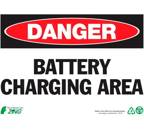 Zing Eco Safety Sign, Danger Battery Charging Area, 14"W x 10"H, Recycled Plastic