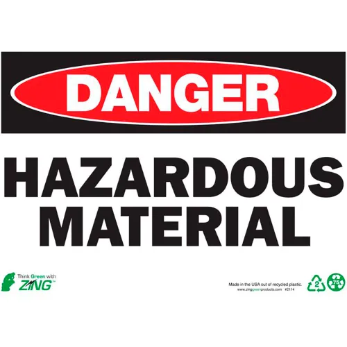 Zing Eco Safety Sign, Danger Hazardous Material, 14"W x 10"H, Recycled Plastic
