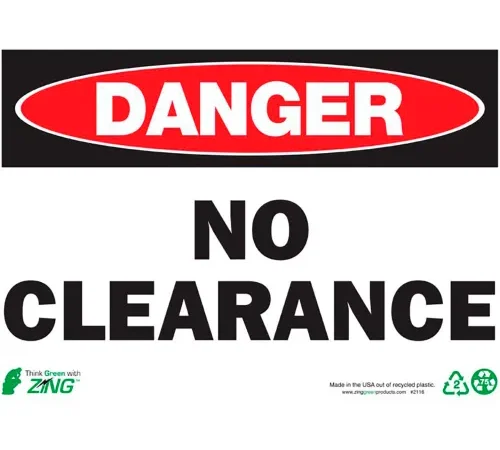 Zing Eco Safety Sign, Danger No Clearance, 14"W x 10"H, Recycled Plastic