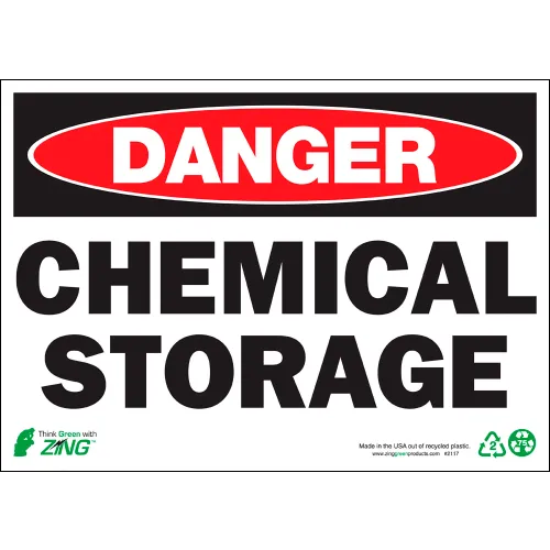 Zing Eco Safety Sign, Danger Chemical Storage, 14"W x 10"H, Recycled Polystyrene Self Adhesive
