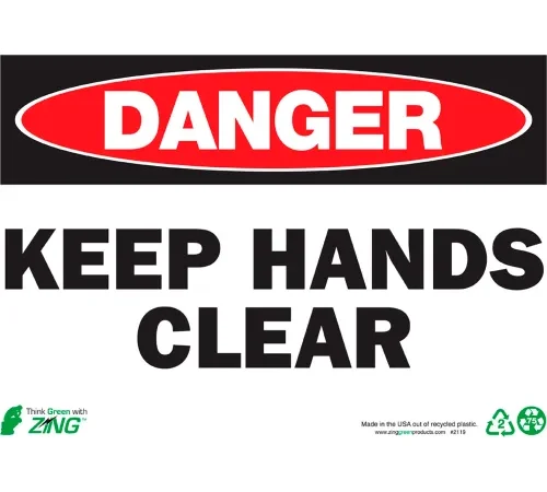 Zing Eco Safety Sign, Danger Keep Hands Clear, 14"W x 10"H, Recycled Aluminum