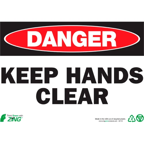 Zing Eco Safety Sign, Danger Keep Hands Clear, 14"W x 10"H, Recycled Aluminum