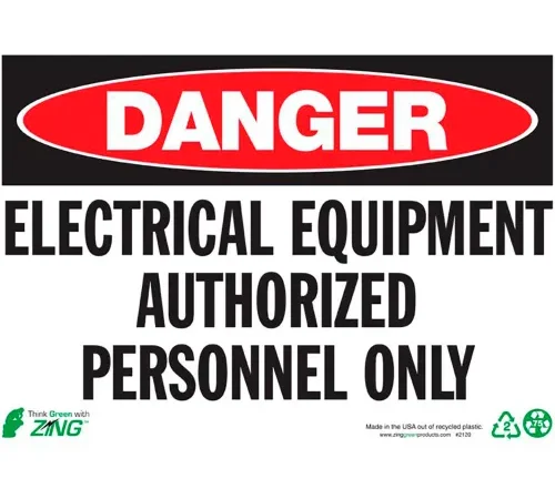 Zing Eco Safety Sign, Danger Electrical Equipment Authorized..., 14"W x 10"H, Recycled Plastic