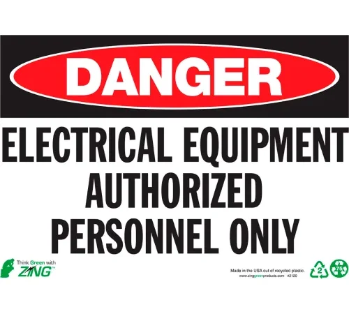 Zing Eco Safety Sign, Danger Electrical Equipment Authorized..., 14"W x 10"H, Recycled Polystyrene
