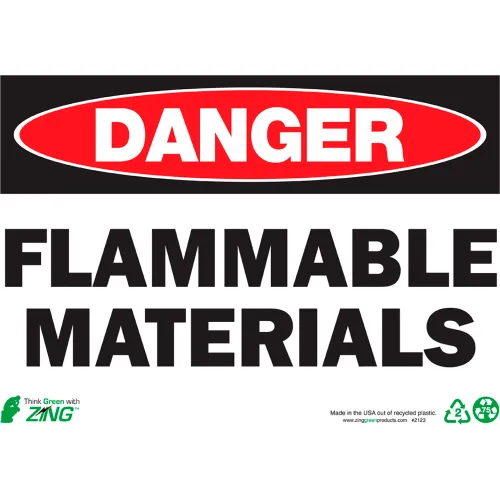 Zing Eco Safety Sign, Danger Flammable Materials, 14"W x 10"H, Recycled Polystyrene Self Adhesive