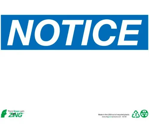 Zing Eco Safety Sign, Notice, Blank, 14"W x 10"H, Recycled Plastic