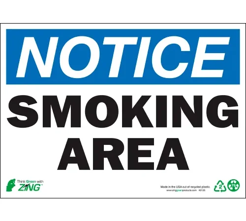 Zing Eco Safety Sign, Notice Smoking Area, 14"W x 10"H, Recycled Aluminum