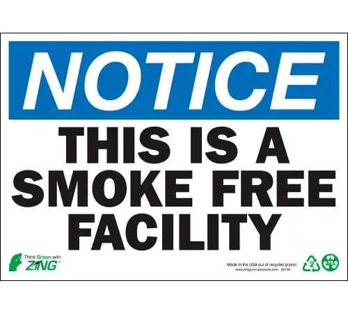 Zing Eco Safety Sign, Notice This is a Smoke..., 14"W x 10"H, Recycled Polystyrene Self Adhesive