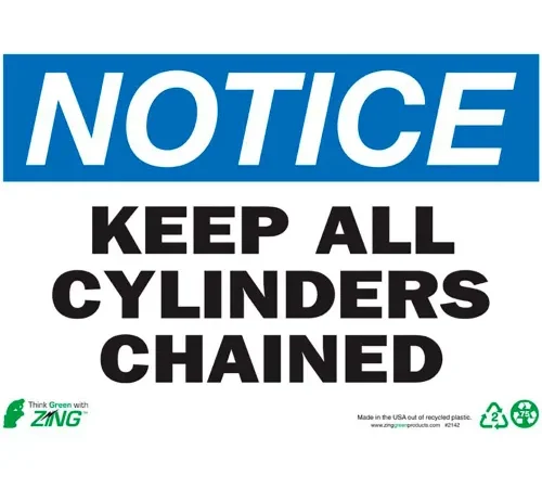 Zing Eco Safety Sign, Notice Keep Cylinder Chained, 14"W x 10"H, Recycled Plastic