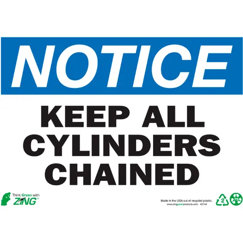 Zing Eco Safety Sign, Notice Keep Cylinder Chained, 14"W x 10"H, Recycled Aluminum