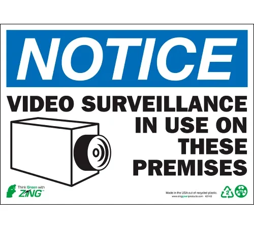 Zing Eco Safety Sign, Notice Video Surveillance, 14"W x 10"H, Recycled Aluminum