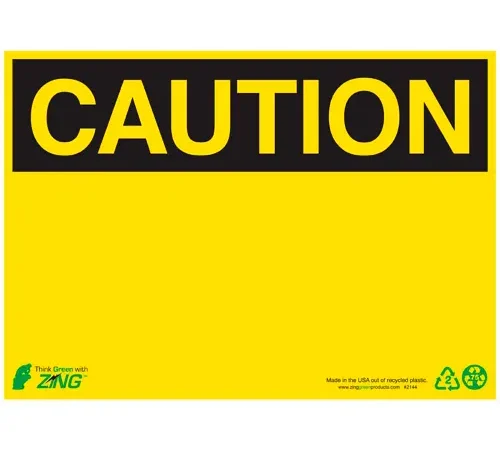 Zing Eco Safety Sign, Caution, Blank, 14"W x 10"H, Recycled Plastic