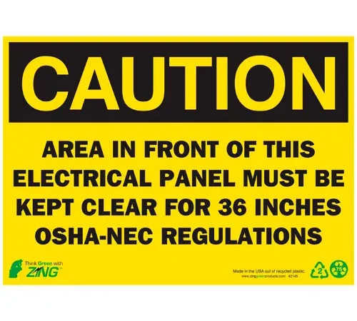 Zing Eco Safety Sign, Caution Electrical Panel, 14"W x 10"H, Recycled Plastic