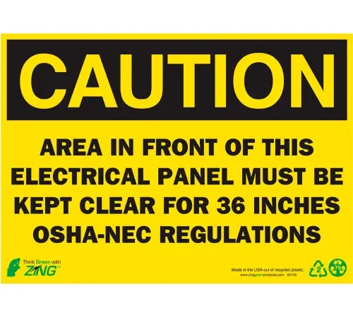 Zing Eco Safety Sign, Caution Electrical Panel, 14"W x 10"H, Recycled Polystyrene Self Adhesive
