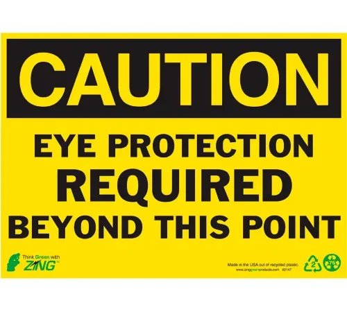 Zing Eco Safety Sign, Caution Eye Protection..., 14"W x 10"H, Recycled Polystyrene Self Adhesive