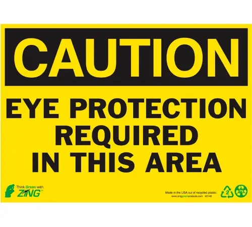 Zing Eco Safety Sign, Caution Eye Protection Required In This Area, 14"W x 10"H,Recycled Polystyrene