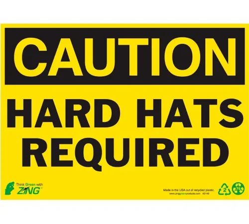Zing Eco Safety Sign, Caution Hard Hats Required, 14"W x 10"H, Recycled Aluminum