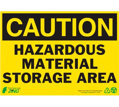 Zing Eco Safety Sign, Caution Hazardous Material..., 14"W x 10"H, Recycled Polystyrene Self Adhesive