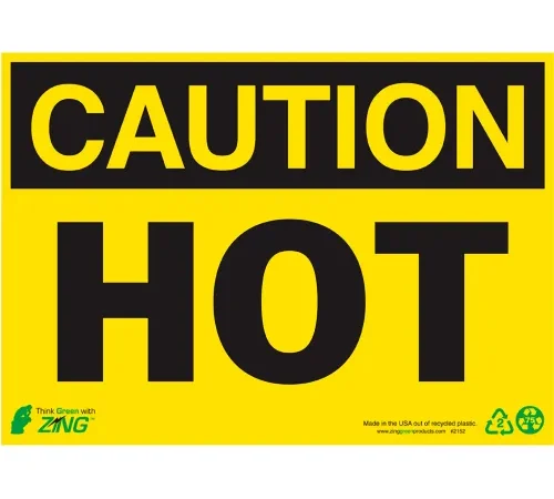 Zing Eco Safety Sign, Caution Hot, 14"W x 10"H, Recycled Polystyrene Self Adhesive