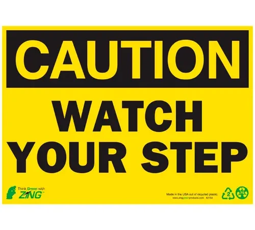 Zing Eco Safety Sign, Caution Watch Your Step, 14"W x 10"H, Recycled Plastic