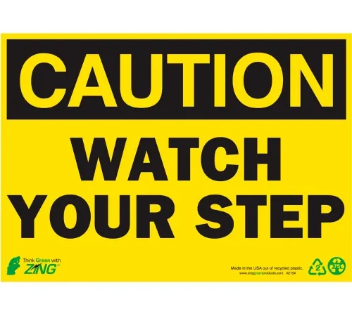 Zing Eco Safety Sign, Caution Watch Your Step, 14"W x 10"H, Recycled Polystyrene Self Adhesive