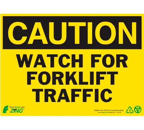 Zing Eco Safety Sign, Caution Watch For Forklift Traffic, 14"W x 10"H, Recycled Aluminum